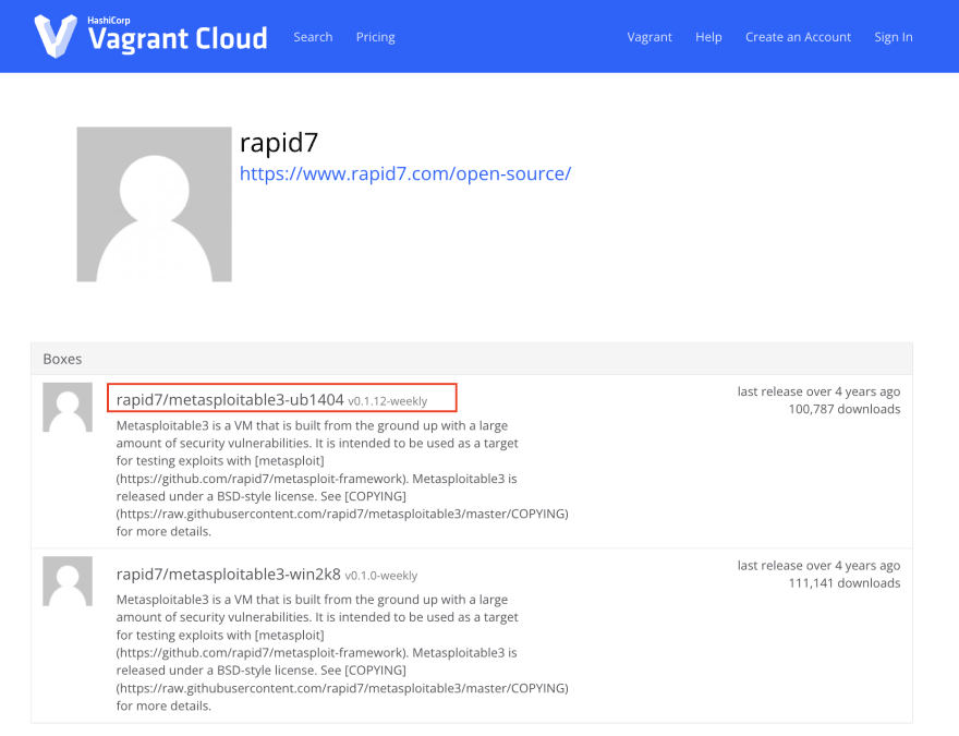 rapid7 vagrant home page